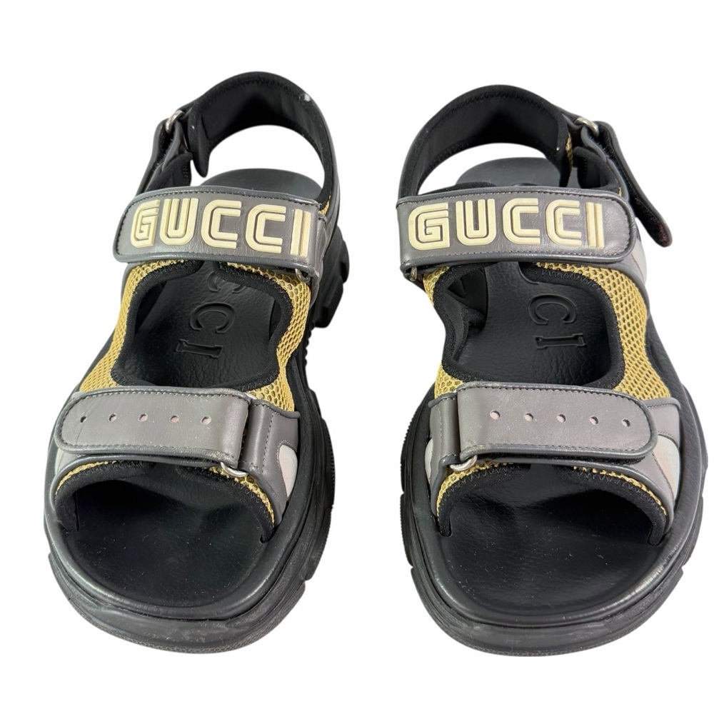 GUCCI 546064 Black/Gray Sandal Mesh Leather Men's 9 - 9.5 US Made in Italy
